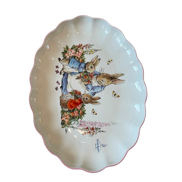 Zrike Beatrix Potter Peter Rabbit OVAL SERVING PLATTER Easter 14" Pink Edge NEW - Picture 5 of 16